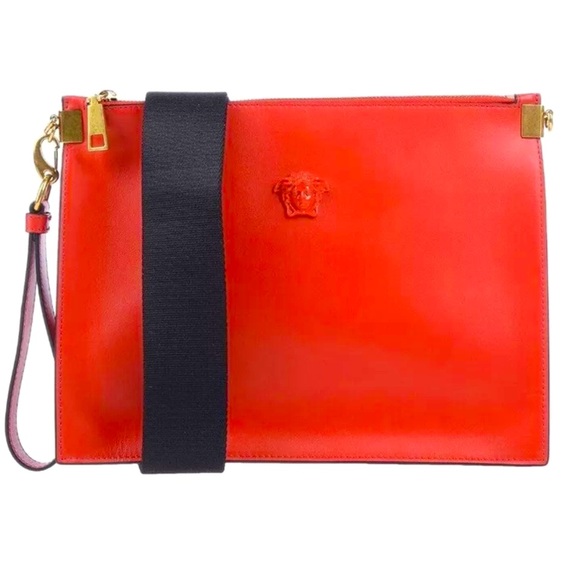 Versace Handbags - VERSACE RED Leather Wristlet/Crossbody Bag With 2 Removable Straps! New With Tag